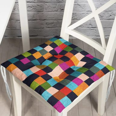 Rengarenk Damalı Desenli Özel Tasarım Dijital Baskılı Modern Pofidik Sandalye Minderi