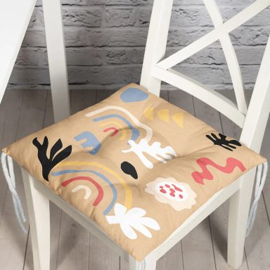 Hardal Zeminli Renkli Çiçek Desenli Dijital Baskılı Modern Pofidik Sandalye Minderi