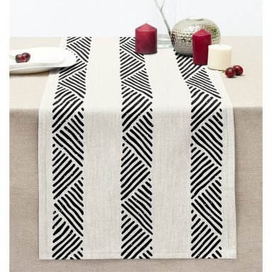 İskandinav Desenli Etnik Tasarımlı Dijital Baskılı Dekoratif Dikişli Şönil Runner