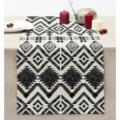 İskandinav Desenli Etnik Tasarımlı Dijital Baskılı Dekoratif Dikişli Şönil Runner