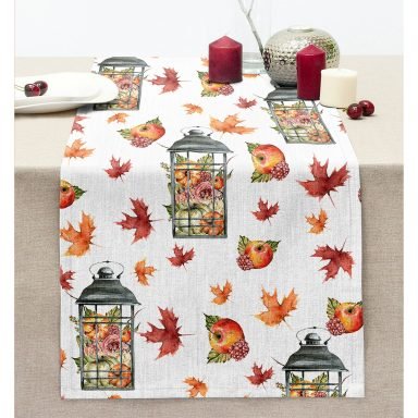 Şamdan & Sonbahar Tasarımlı Dijital Baskılı Modern Dikişli Şönil Runner