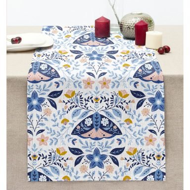 Çiçekli Özel Tasarım Dijital Baskılı Dekoratif Dikişli Şönil Runner