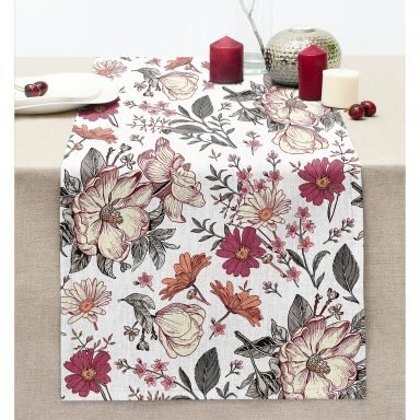 Papatya & Gül Tasarımlı Dijital Baskılı Dekoratif Dikişli Şönil Runner