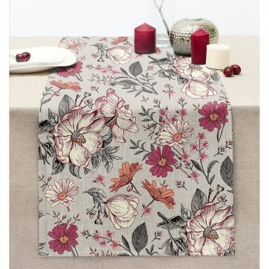 Papatya & Gül Tasarımlı Dijital Baskılı Modern Dikişli Şönil Runner