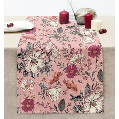 Papatya & Gül Tasarımlı Dijital Baskılı Dekoratif Dikişli Şönil Runner