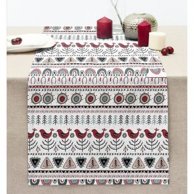 Etnik İskandinav Motifli Dijital Baskılı Dekoratif Dikişli Şönil Runner