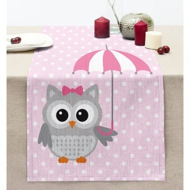 Realhomes Baykuş Desenli Dijital Baskılı Modern Dikişli Şönil Runner