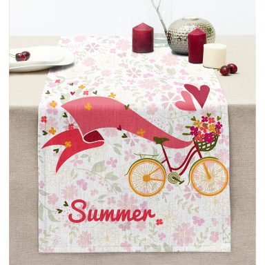 Modern Bisiklet Desenli Dijital Baskılı Dikişli Şönil Runner