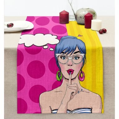 Pop Art Dijital Baskılı Dekoratif Dikişli Şönil Runner