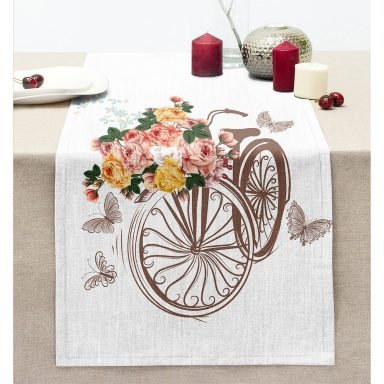 Çiçek Demetli Bisikler Tasarımlı Dikişli Şönil Runner