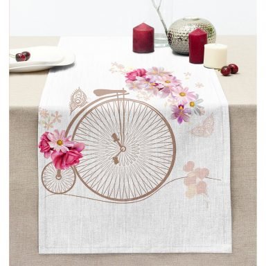 Modern Bisiklet Desenli Dijital Baskılı Dekoratif Dikişli Şönil Runner