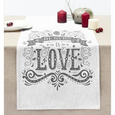 Love Yazılı Dijital Baskı Dekoratif Dikişli Şönil Runner