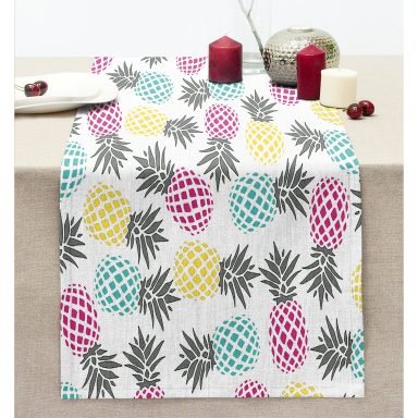 Renkli Ananas Desenli Dijital Baskılı Dikişli Şönil Runner