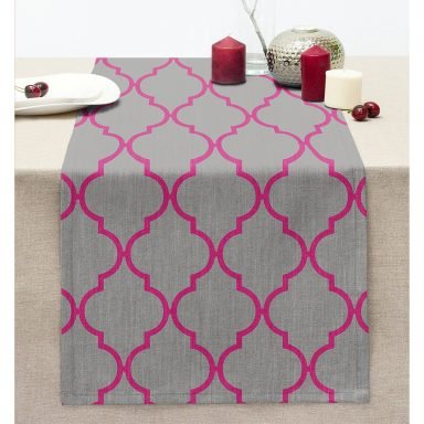 Gri Zemin Ogea Desenli Modern Dijital Dikişli Şönil Runner