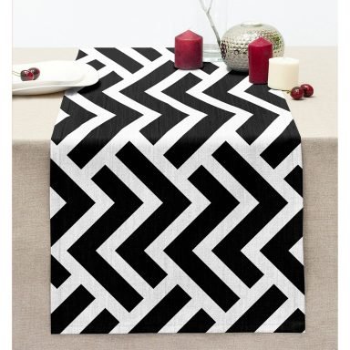 Siyah Beyaz Geometrik Desenli Dikişli Şönil Runner