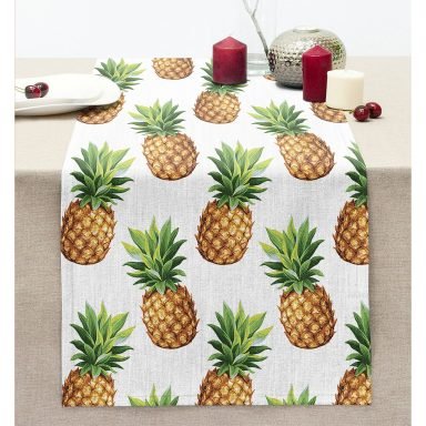 Ananas Desenli Dijital Baskı Dekoratif Dikişli Şönil Runner