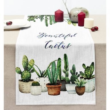 Beatiful Cactus Dijital Baskılı Dikişli Şönil Runner