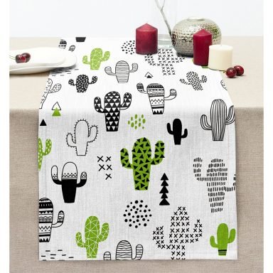 Realhomes Kaktüs Desenli Özel Tasarım Modern Dikişli Şönil Runner