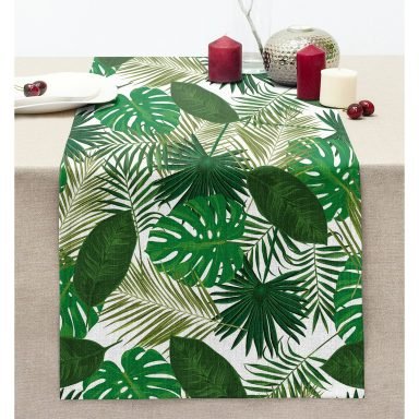 Realhomes Yaprak Motifli Dijital Baskılı Dikişli Şönil Runner