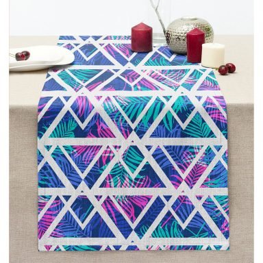 Palmiye Zikzak Desenli Dijital Baskılı Dikişli Şönil Runner