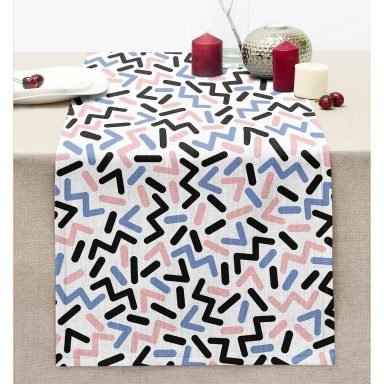 Modern Renkli Şekiller Dikişli Şönil Runner