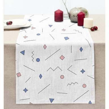 Modern Geometrik Şekiller Dijital Baskılı Dikişli Şönil Runner