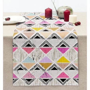 Renkli Kareler Özel Tasarım Dijital Baskılı Dikişli Şönil Runner