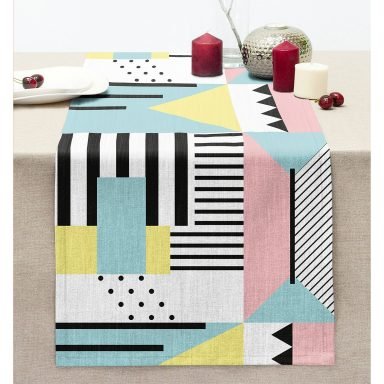 Modern Geometrik Şekiller Dikişli Şönil Runner