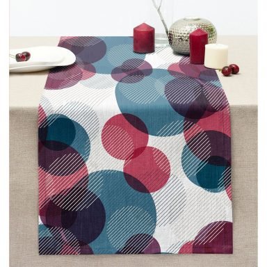 Realhomes Renkli Yuvarlak Desenli Dikişli Şönil Runner