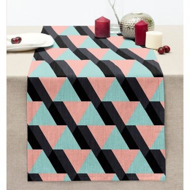 Üçgen Motifli Modern Dijital Baskılı Dikişli Şönil Runner