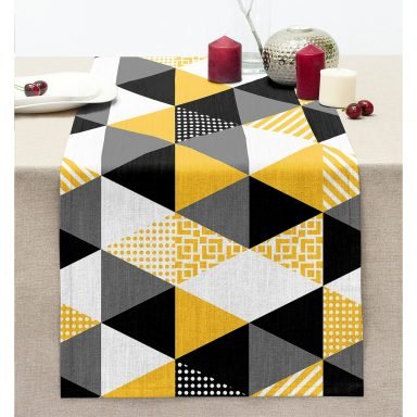 Üçgen Mozaik Desenli Dijital Baskılı Dikişli Şönil Runner