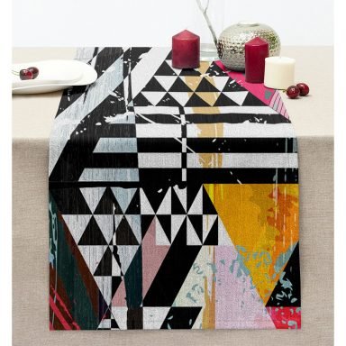 Renkli Boyama Desenli Dijital Baskılı Dikişli Şönil Runner