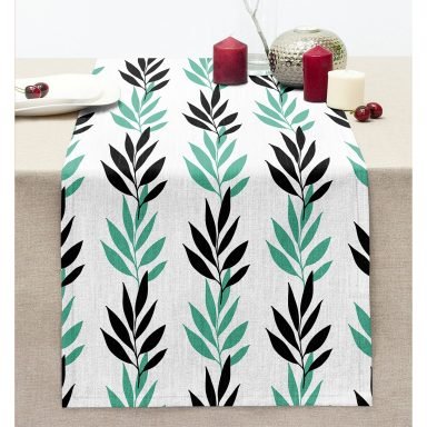 Renkli Yaprak Motifli Dijital Baskılı Modern Dikişli Şönil Runner