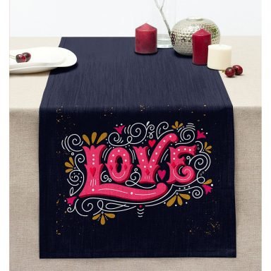 Renkli Love Dijital Baskılı Dijital Baskılı Modern Dikişli Şönil Runner