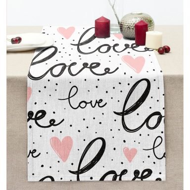 Realhomes Love Baskılı Pembe Kalpli Modern Dikişli Şönil Runner