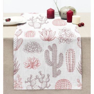 Çöl Bitkisi Desenli Dijital Baskılı Dikişli Şönil Runner