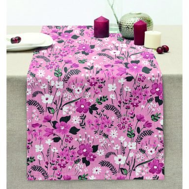 Çiçek Temalı Dijital Baskılı Dikişli Şönil Runner