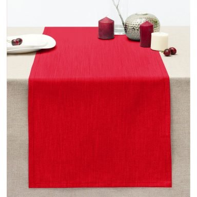 Kırmızı Renkli Dijital Baskılı Dekoratif Dikişli Şönil Runner