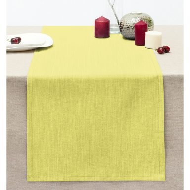 Sarı Renkli Dijital Baskılı Dekoratif Dikişli Şönil Runner