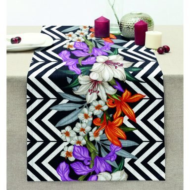 Çiçek Desen Dijital Baskılı Dekoratif Dikişli Şönil Runner