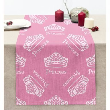 Prenses Tacı Motifli Dijital Baskılı Özel Tasarım Modern Dikişli Şönil Runner