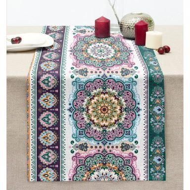 Realhomes Etnik Kilim Desenli Dijital Baskılı Dekoratif Dikişli Şönil Runner