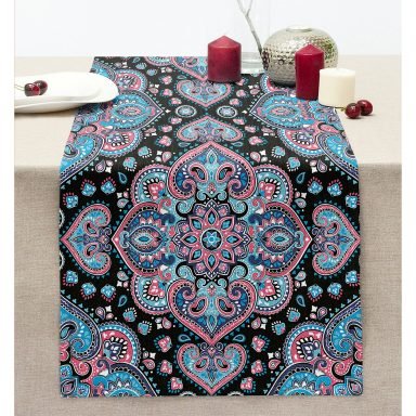 Realhomes Etnik Kilim Desenli Dijital Baskılı Dekoratif Dikişli Şönil Runner