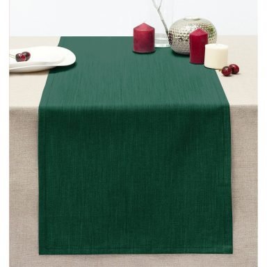 Realhomes Düz Koyu Yeşil Renkli Dijital Baskılı Dikişli Şönil Runner