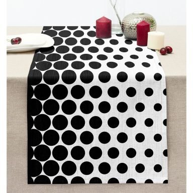 Siyah Beyaz Gradyan Puantiye Tasarımlı Dikişli Şönil Runner