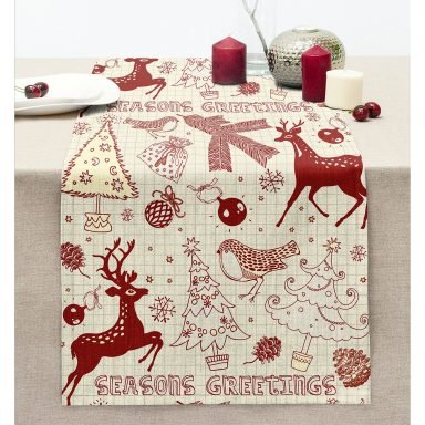 Yılbaşı Temalı Geyik Motifli Modern Dikişli Şönil Runner