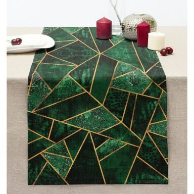 Yeşil Gold Çizgili Özel Tasarım Dikişli Şönil Runner