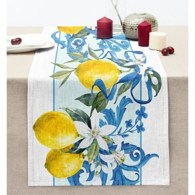 Limon Tasarımlı Dijital Baskılı Modern Dikişli Şönil Runner