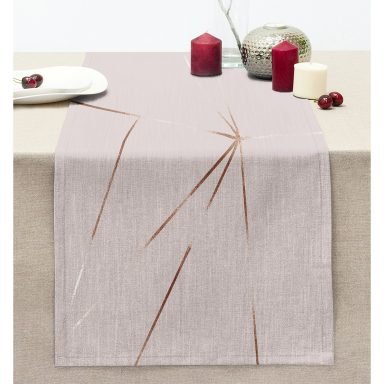 Krem Zemin Çizgili Dijital Baskılı Modern Dikişli Şönil Runner